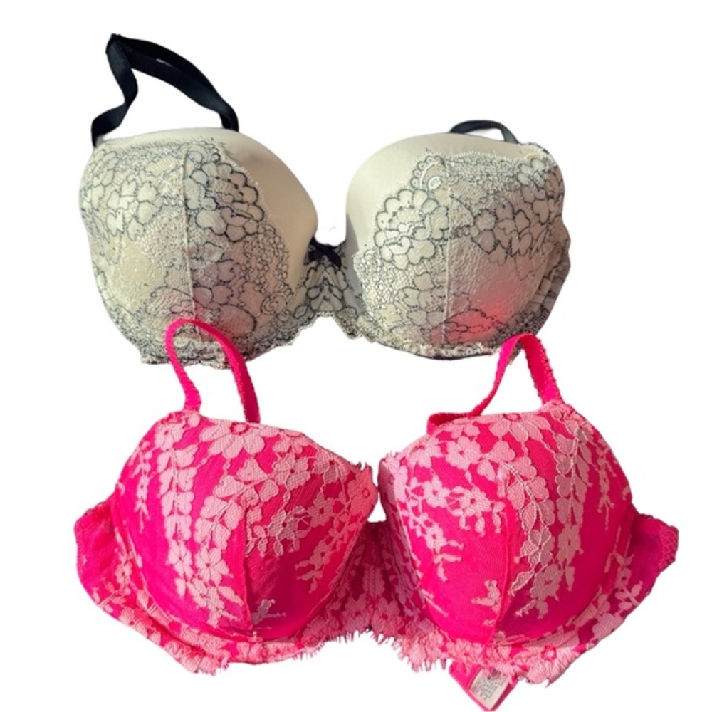 Bundle of 2 Victoria Secret Dream Angels Lined Demi Flowers‎ Mesh Sz 32DDD
